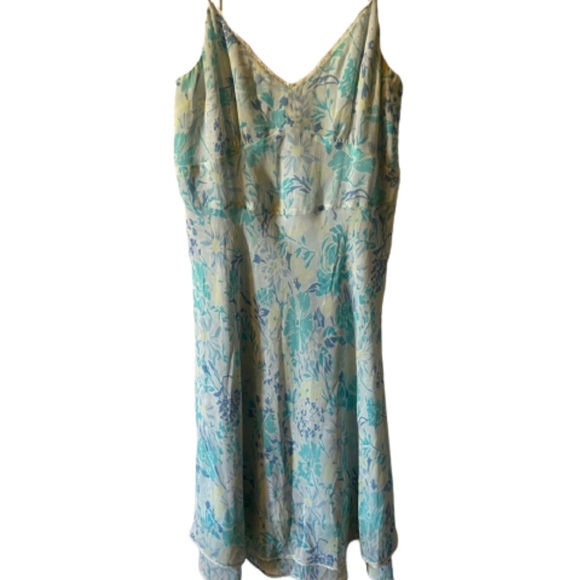 Ann Taylor Women’s Blue Yellow Green Summer Floral Dress - Picture 3 of 5